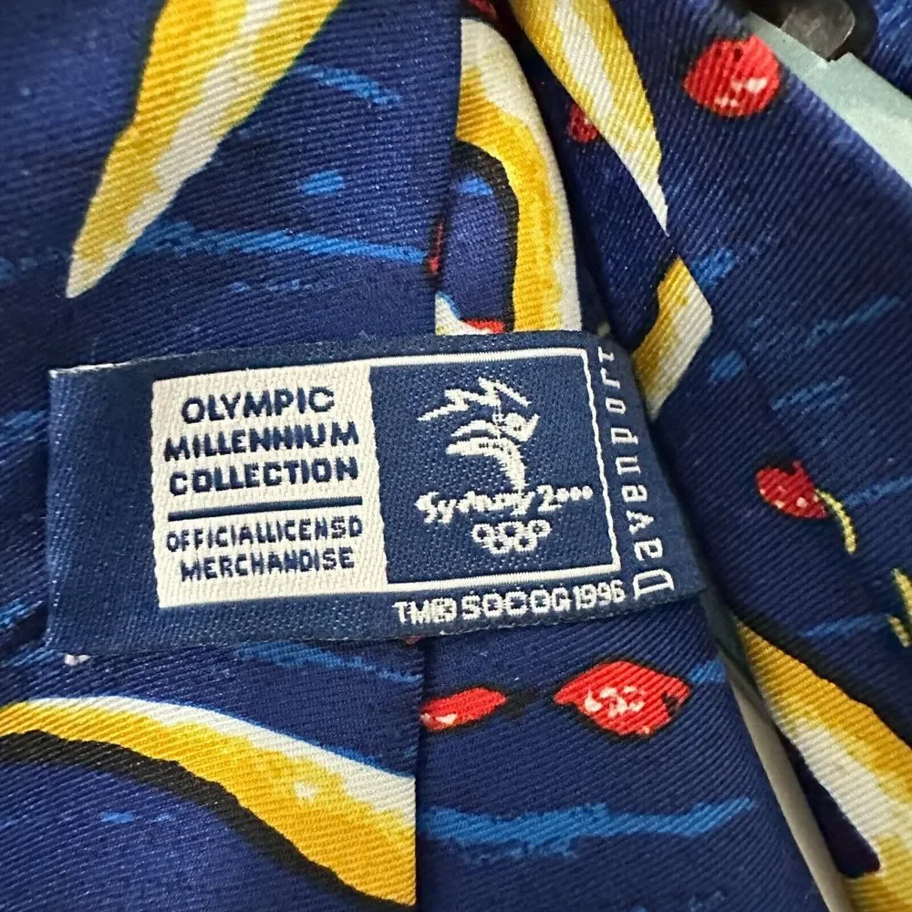 Sydney 2000 Olympics Necktie Mens Blue Yellow Torch Rings‎ Millennium Collection